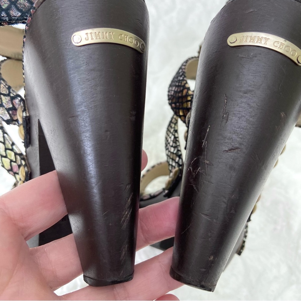 Jimmy Choo Python Embossed Leather Strapped Sanda… - image 11